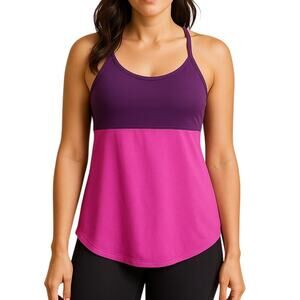Lucy Women’s Medium Tank Top Built in Bra Purple Pink Exercise Yoga Gym